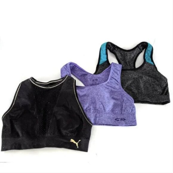 Sports Bras Lot of 3 | Puma Champion - Black Purple Grey Athletic Gym Workout - Picture 1 of 7